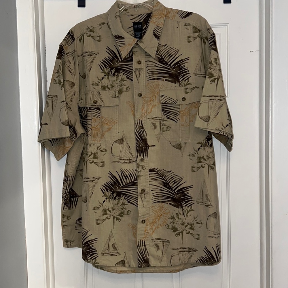 Basic Editions Tan Cotton Butoon Down Short Sleeve Shirt XL